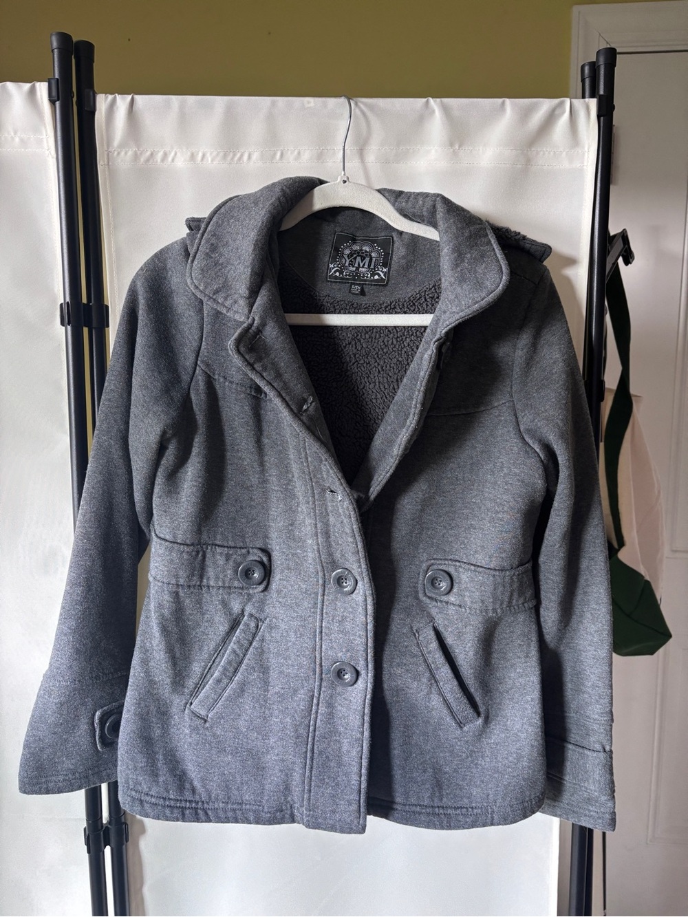 Vintage Y2K YMI Women's Charcoal Gray Peacoat with Button Front